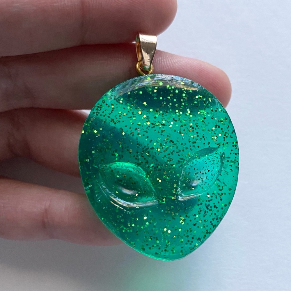 Green & Glitter Alien Necklace